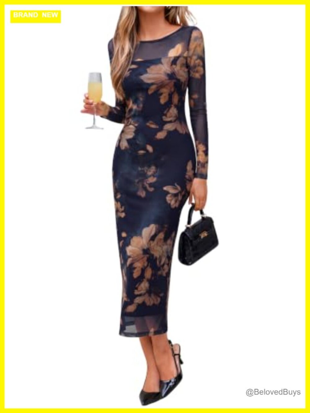 Simplee Bodycon Maxi Dress Long Sleeve Mesh Wedding Guest